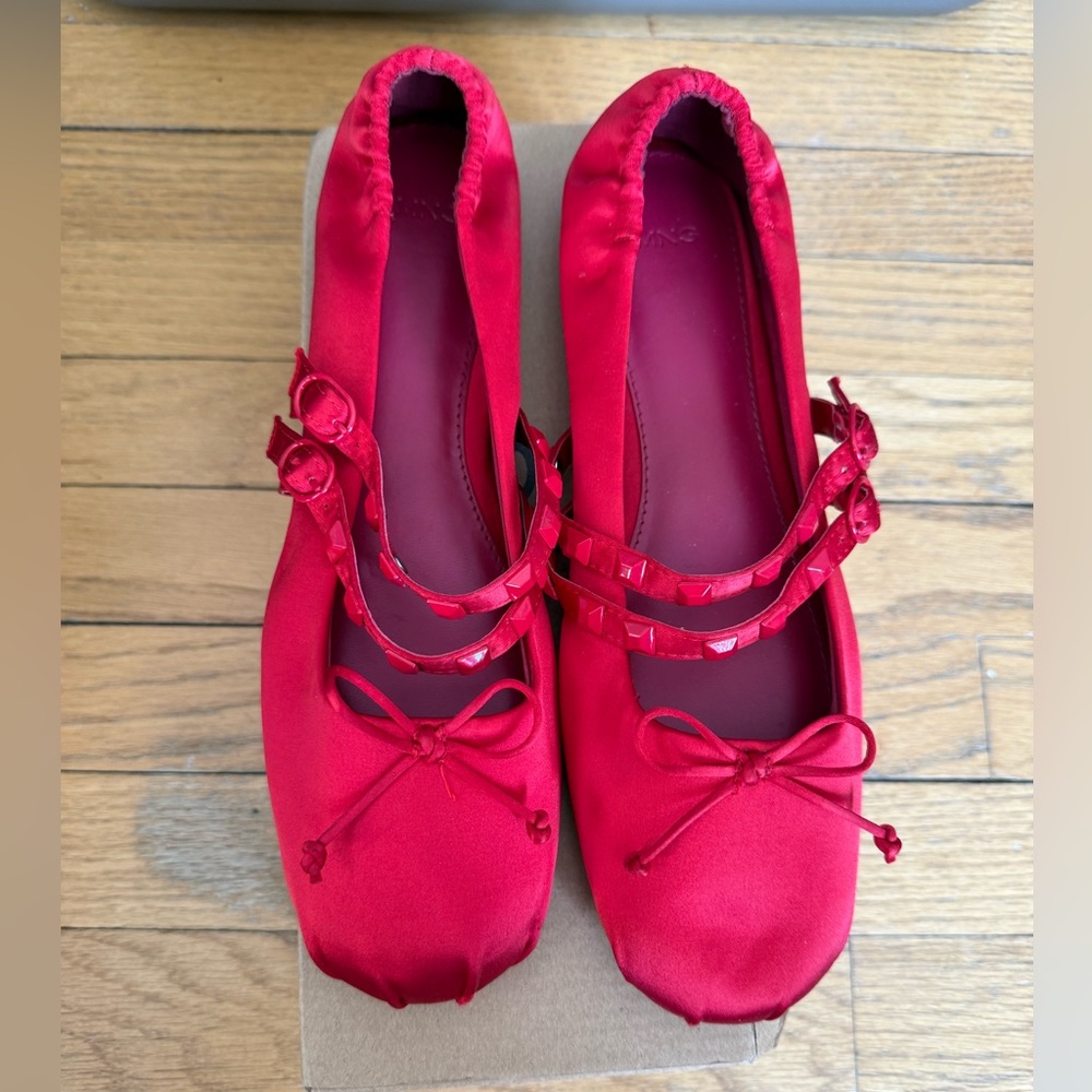 Mango Red Satin Ballet Flats
